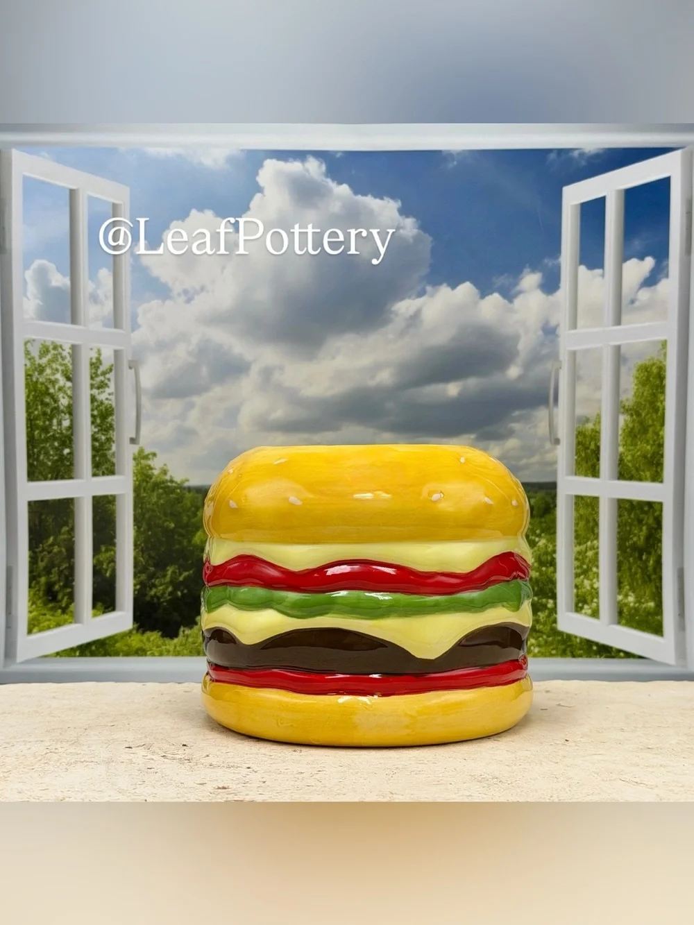 Cute Ceramic Cheeseburger Plant Pot for Small Succulent or Cactus